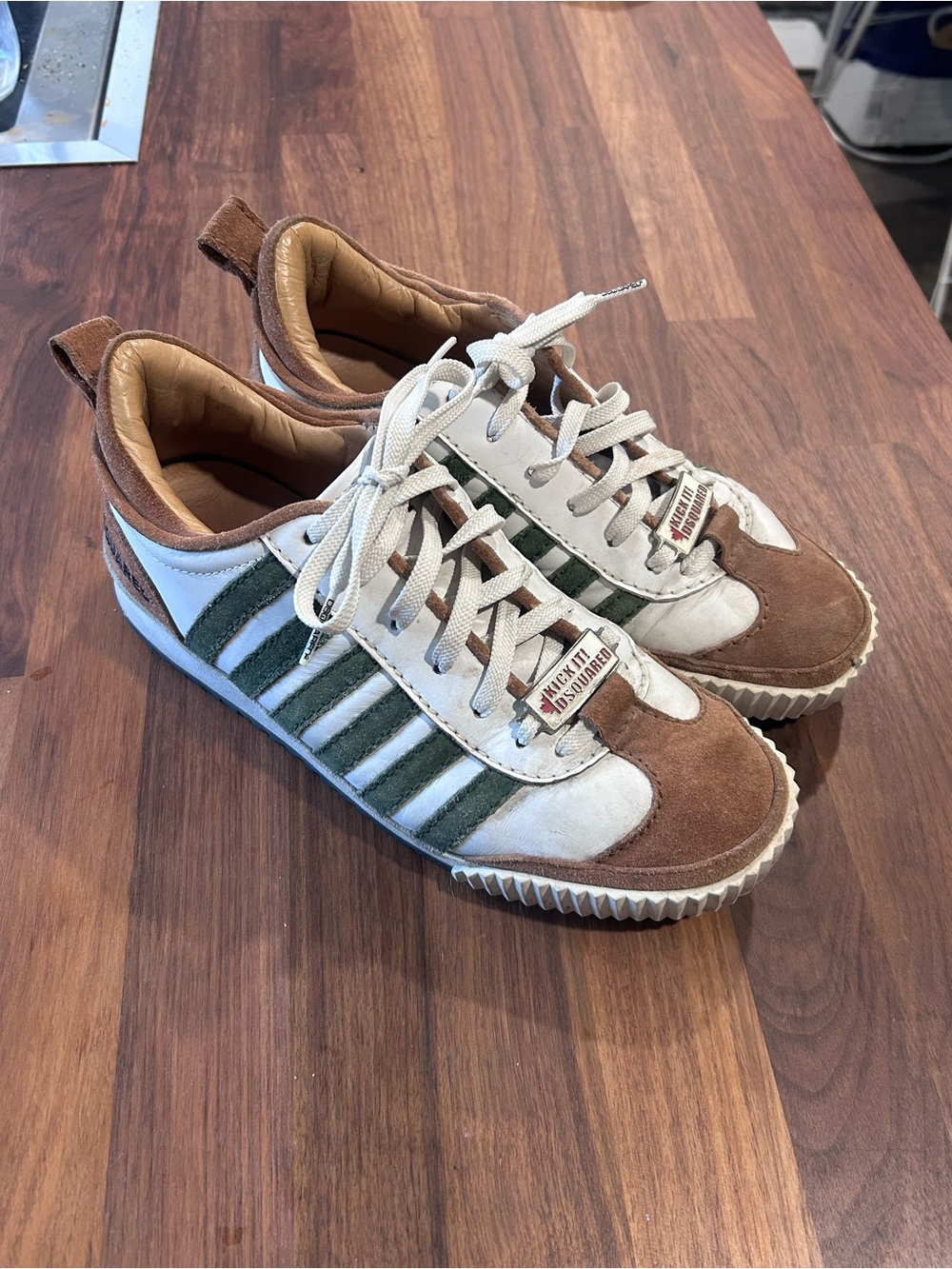 DSQUARED Brown, White & Green Low-Top Suede-Trim Sneakers